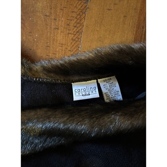 carolina colours plus Black Sweater Faux Fur Collar Size 22/24 Vintage - Picture 4 of 6